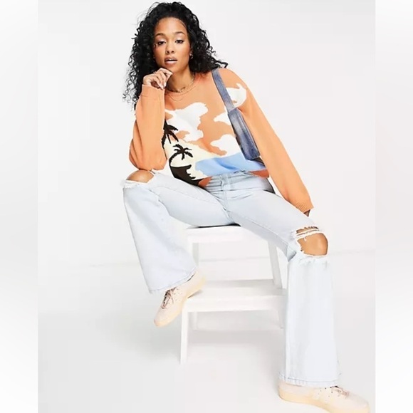 ASOS DESIGN tropical orange, blue, black and white Crewneck sweater SZ 8 - Picture 4 of 10